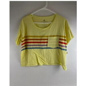 Stunner California T-Shirt PRIDE Size L Yellow Striped Cropped Raw Edges NWT